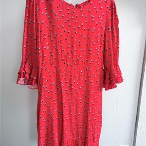Diane Von Furstenberg Red Floral Long Sleeve Dress